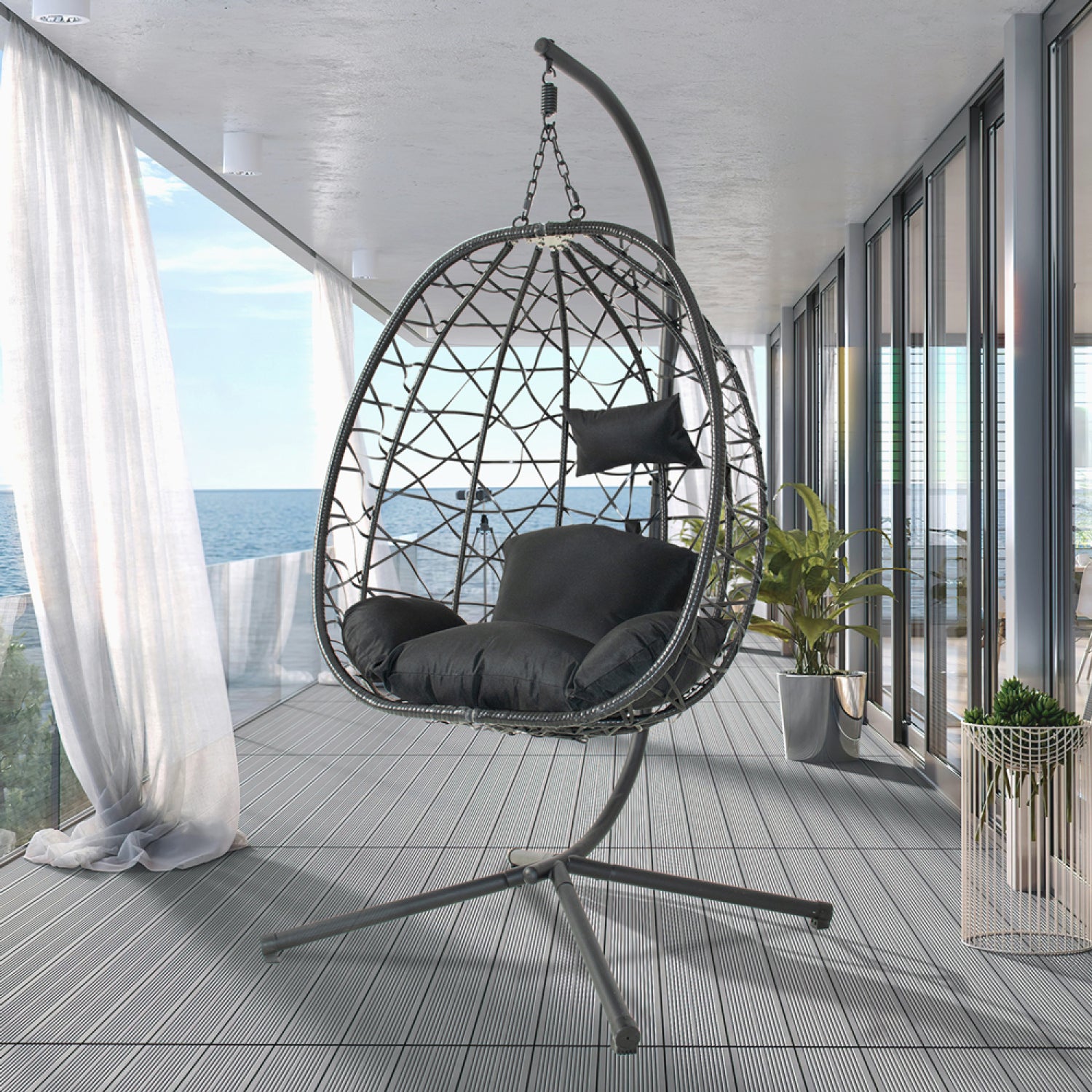 Fauteuil suspendu effet rotin noir CUZCO - 3