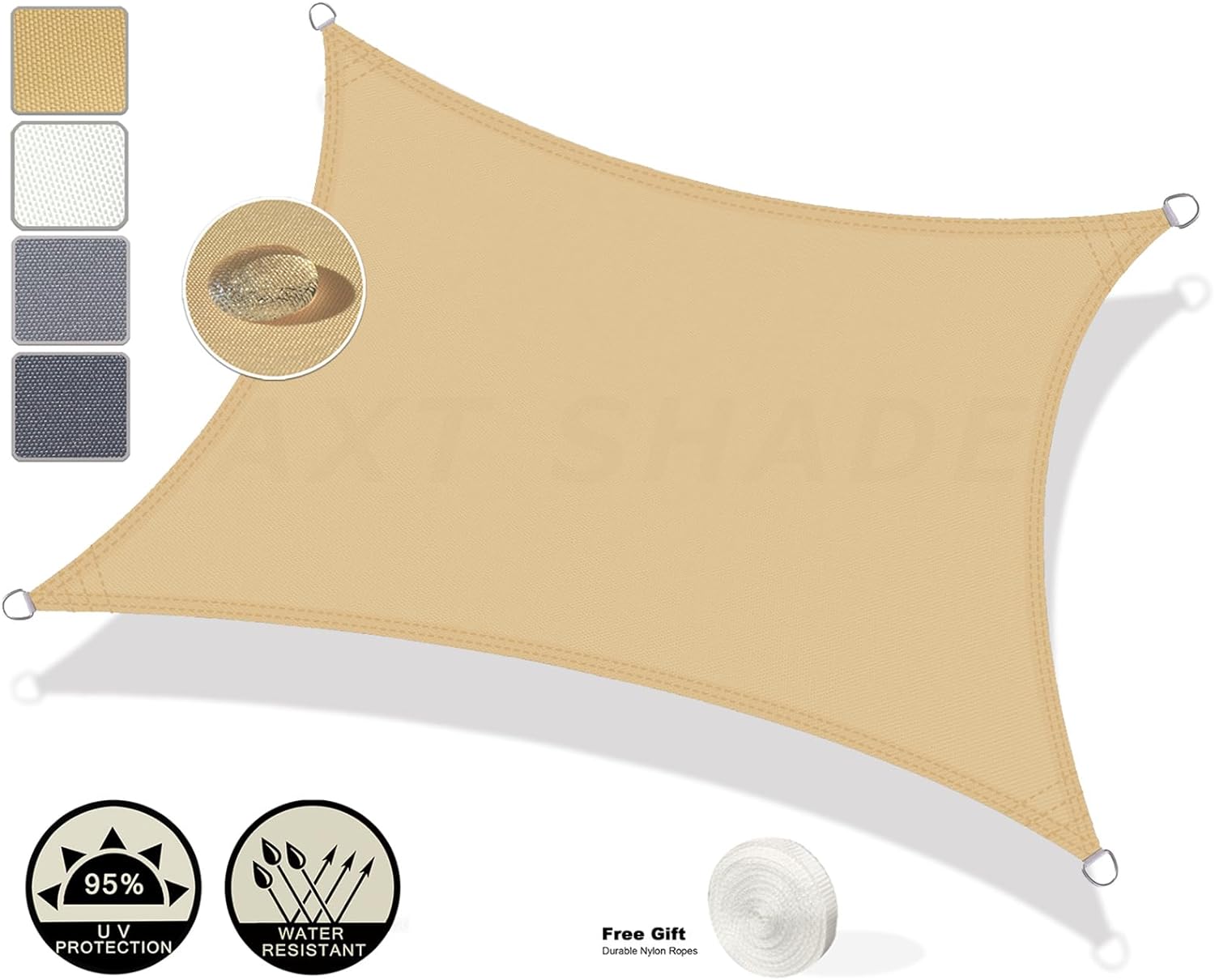 Voile d'ombrage Rectangulaire Imperméable Anti 95% UV résistant à l'eau Protection Contre Le Vent Polyester avec Protection UV pour Jardin terras - 2