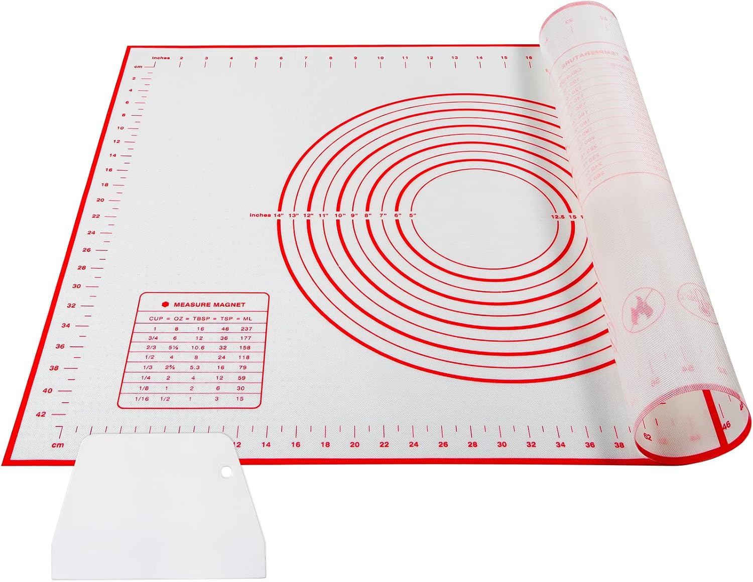 Mata silikonowa do pieczenia, 70×50 cm, wielokrotnego użytku, blacha do pieczenia, nieprzywierająca, bez BPA, z miarkami i skrobakiem do ciasta, do fo