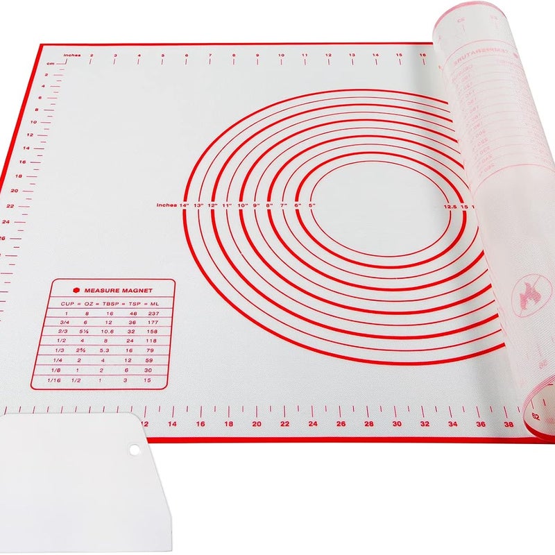 Mata silikonowa do pieczenia, 70×50 cm, wielokrotnego użytku, blacha do pieczenia, nieprzywierająca, bez BPA, z miarkami i skrobakiem do ciasta, do fo