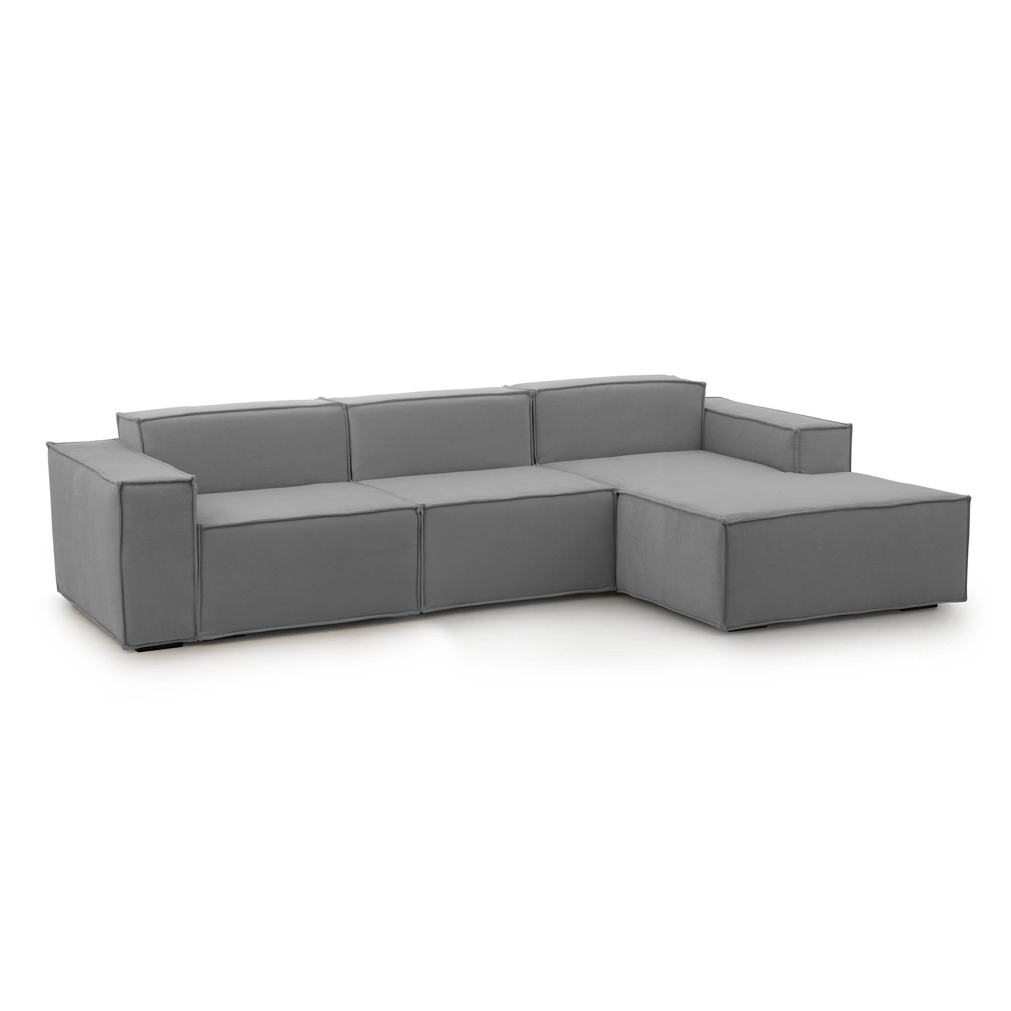 Sofá fijo con península ananas, sofá modular con península derecha, sofá moderno de tela, 100% made in italy, 300x170h70 cm, gris