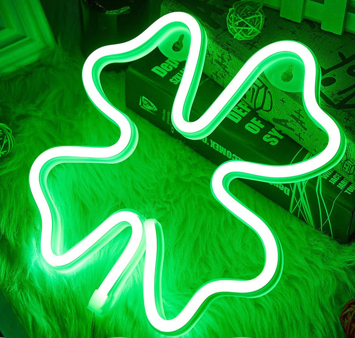 Luci al neon a forma di quadrifoglio da 2 pezzi per camera da letto, insegna luminosa Novità insegne al neon a LED per camera, decorazione da parete - 4