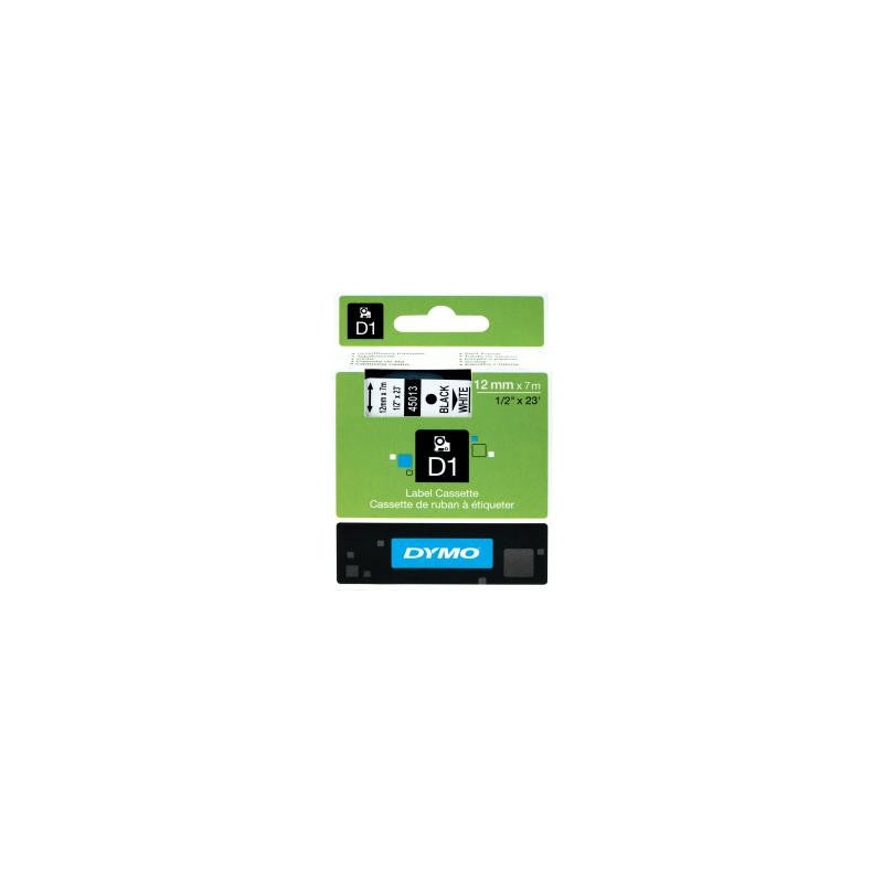 Fita adesiva de etiquetagem de polister Dymo D1 45021 / para gerenciador de etiquetas / 12 mm x 7 m / branco-preto