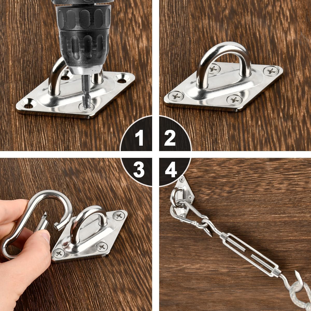 Kit Fixation Voile D'ombrage, Kit de Fixation pour Voile D'ombrage, Voile D'ombrage Fixations, Kit D'installation de Pare-Soleil en Acier Inoxydable p - 2