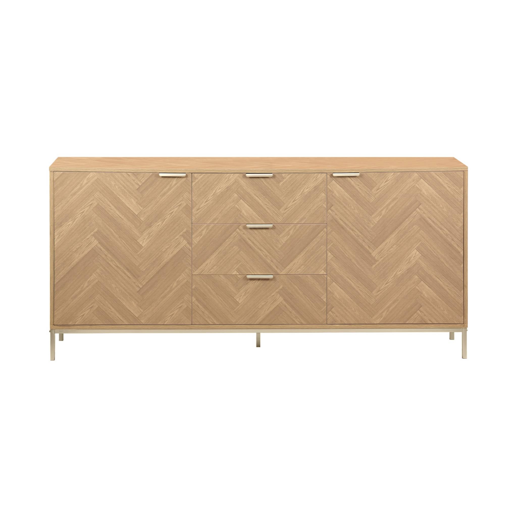Credenza effetto spina di pesce a 2 ante, 160cm, Marrone naturale - 5