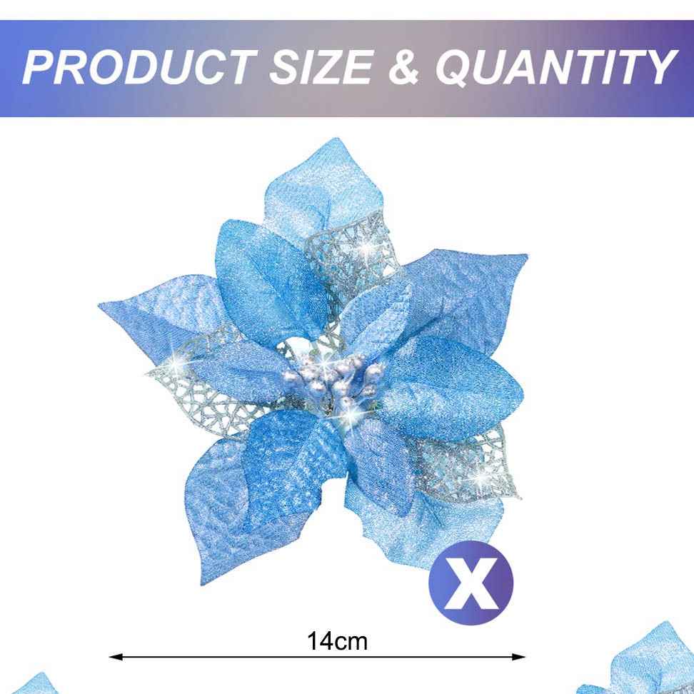Lot de 50 décorations de Noël, fleurs artificielles scintillantes avec clips, décorations pour sapin de Noël, pendentifs de fleurs artificielles - 4