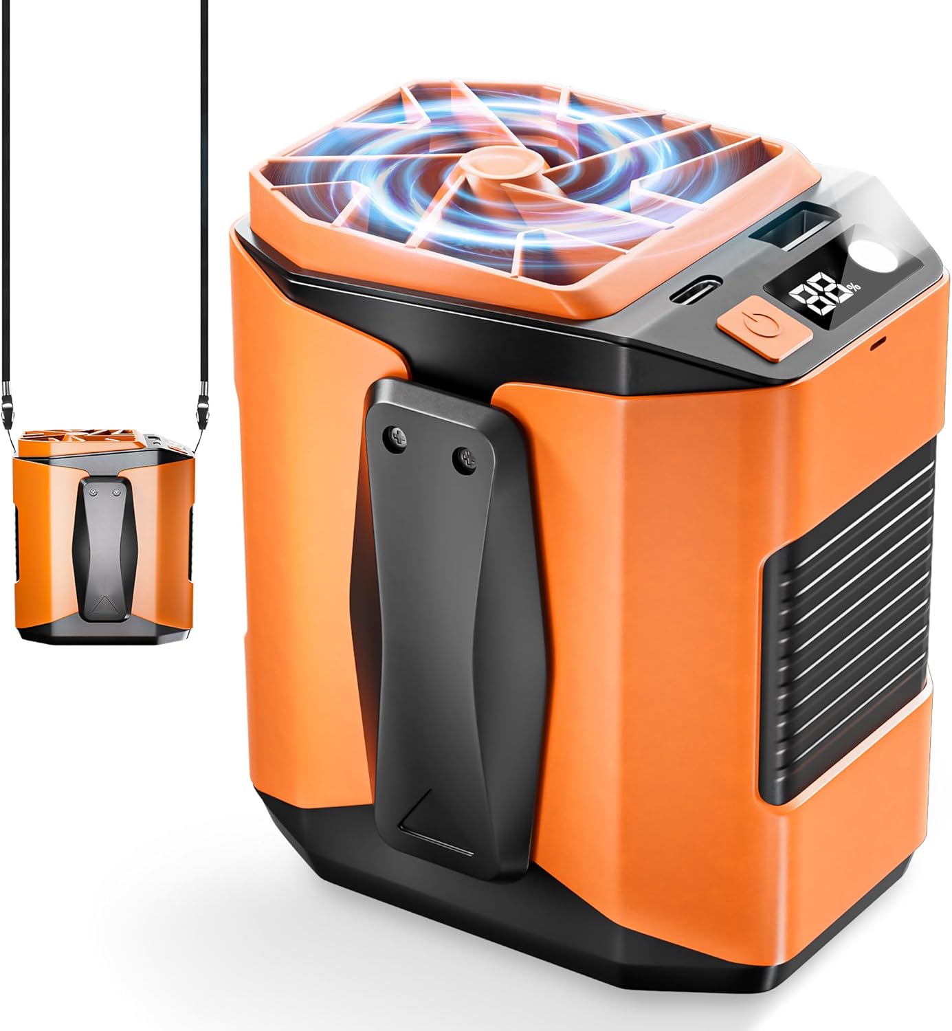 Przenośny wentylator 10000 mAh, 5 prędkości 16000 obr./min, mini wentylator z LED do użytku na zewnątrz, na budowę, w podróże i na kemping