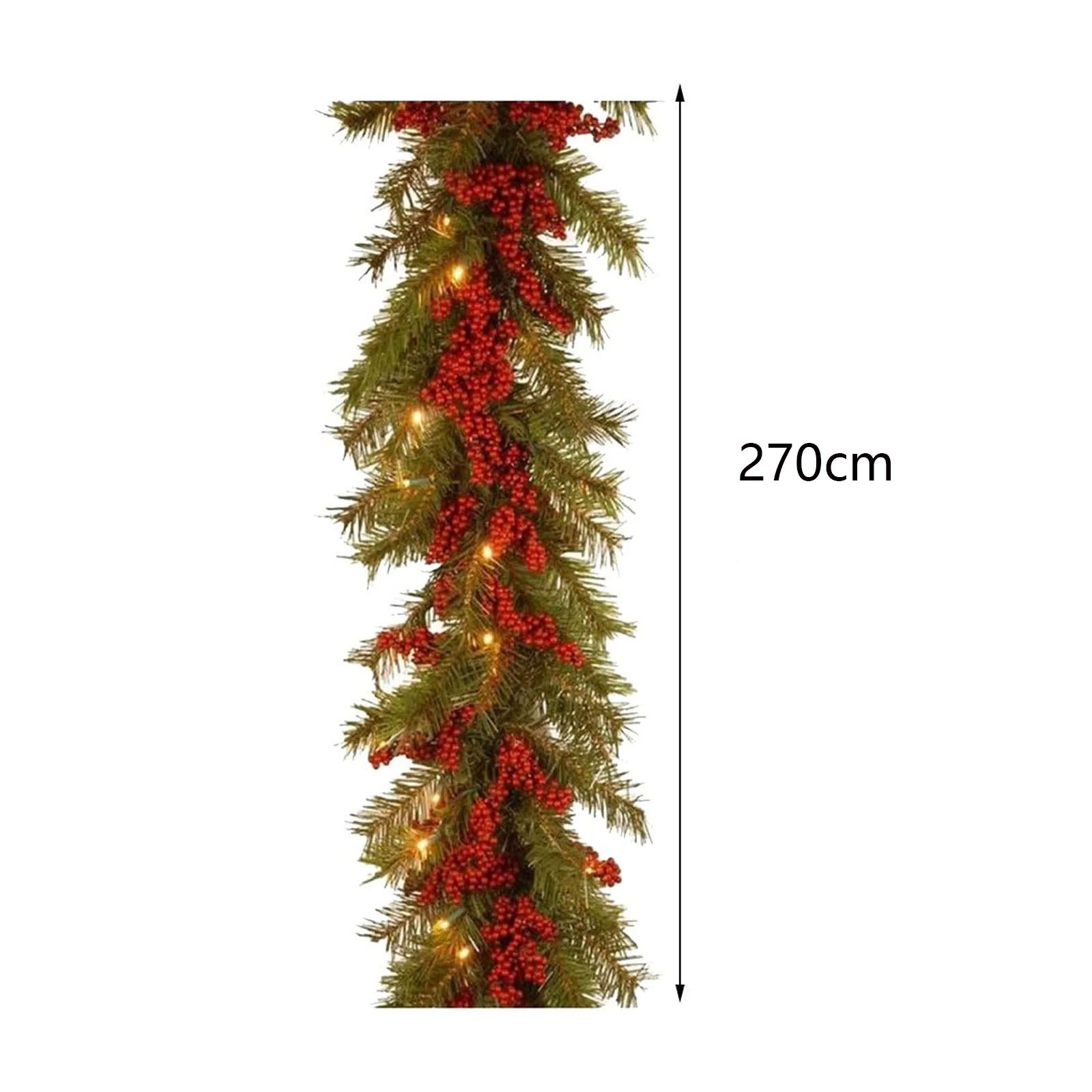 Ghirlanda artificiale per albero di Natale, 270 cm, 50 LED, 230 teste, pigne e bacche rosse, per decorare caminetti, porte e scale | Leroy Merlin