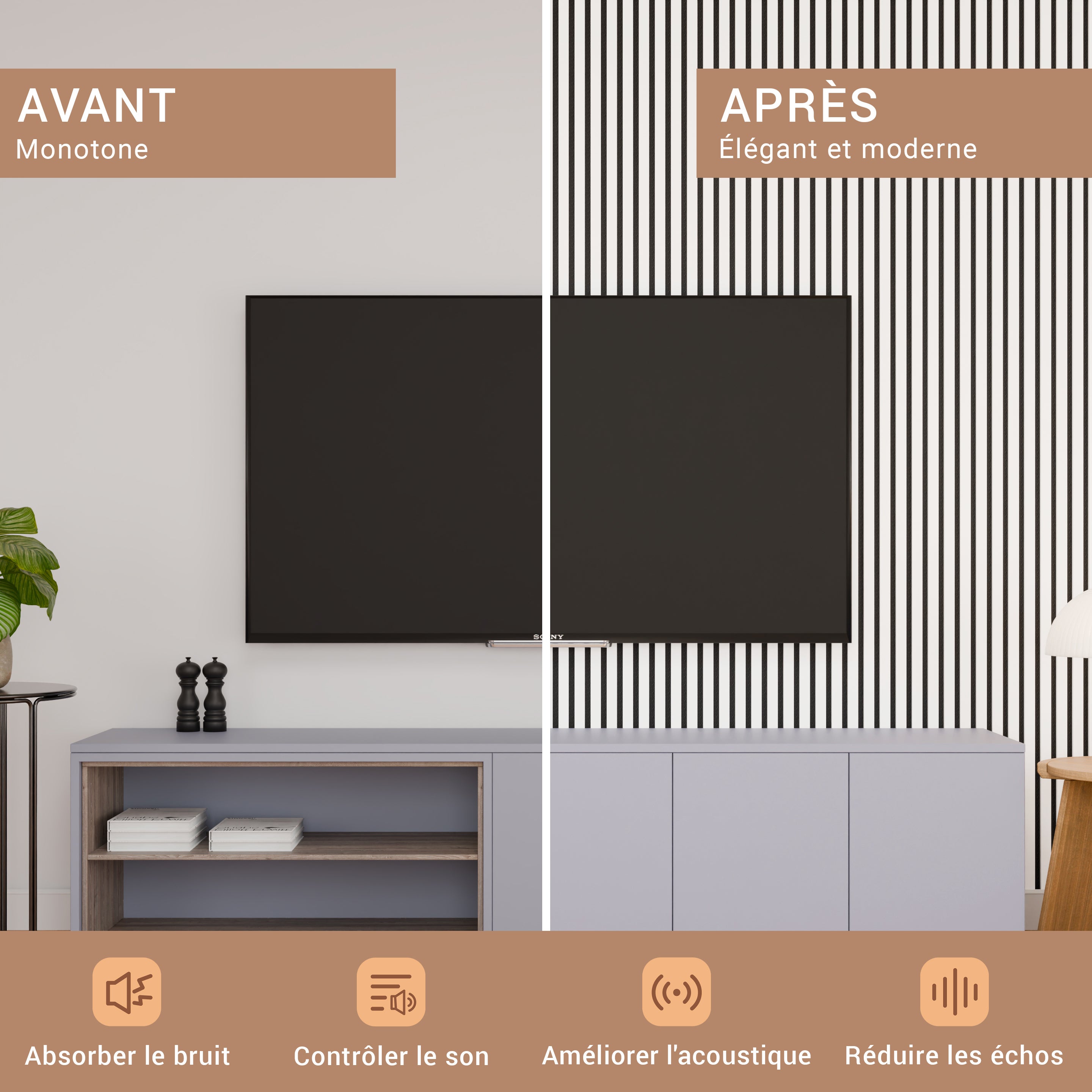 Lot 4 pièces – Panneau Acoustique – Blanc Cuir – Feutrine Noir – 240x60x1.1cm - 3