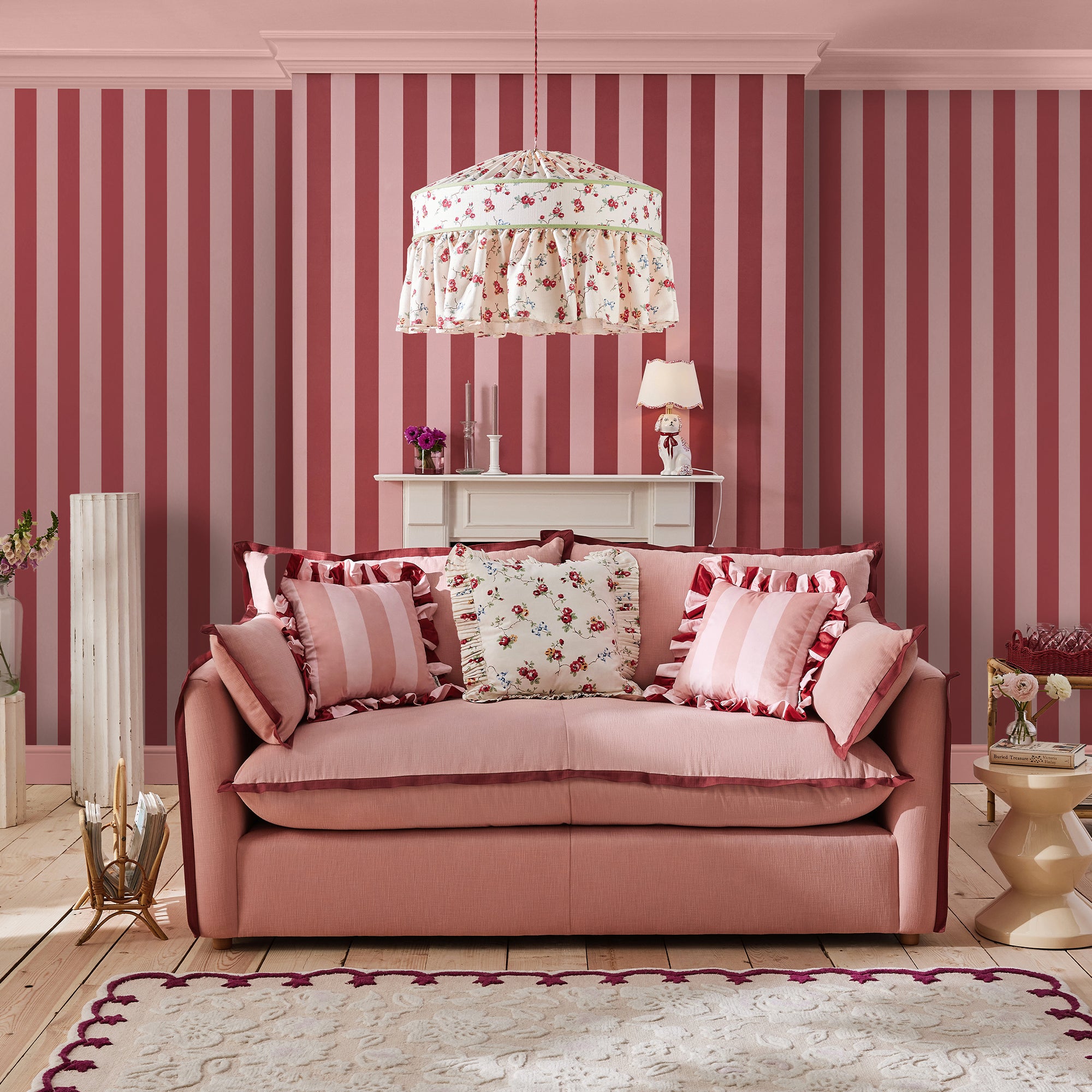 Papier peint Cath Kidston Canopy Stripe 1005 x 52cm Rose | Leroy Merlin