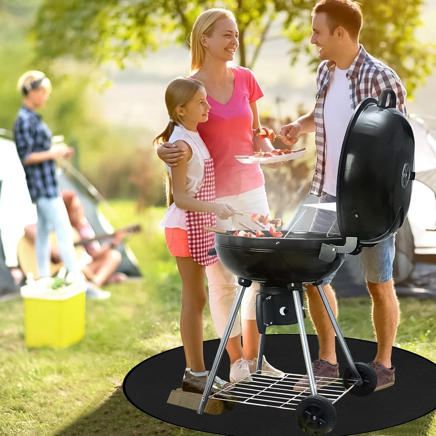 Tapis de foyer rond, résistant à la chaleur, pour cheminée, sol, barbecue, foyer, pelouse et camping, 90 cm - 6