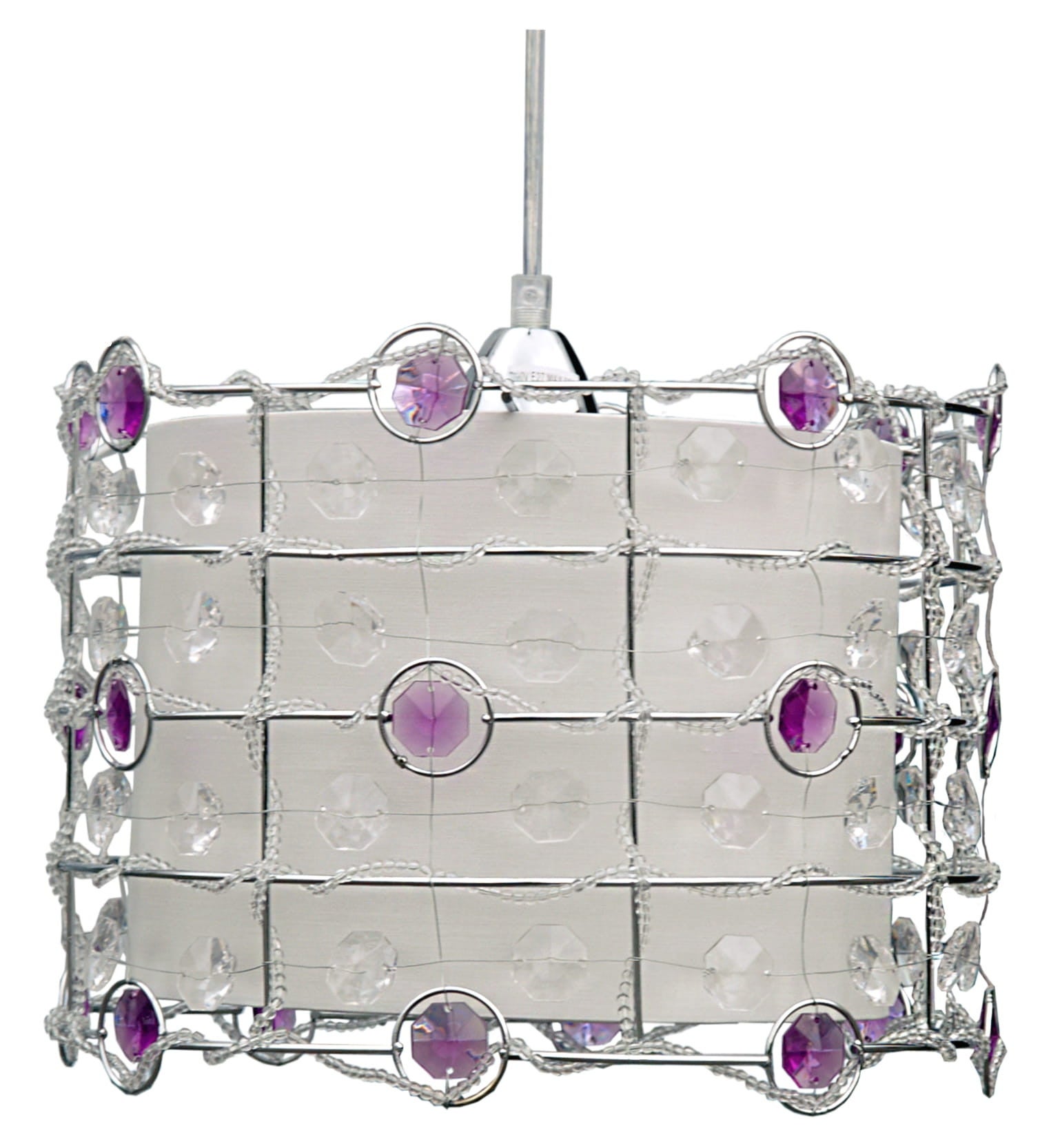 Lampa sufitowa wisząca Seneca chromowana-biała-fioletowa 1xE27x40W kryształowa wym: 105 x 30 x 30 cm kryształ Candellux
