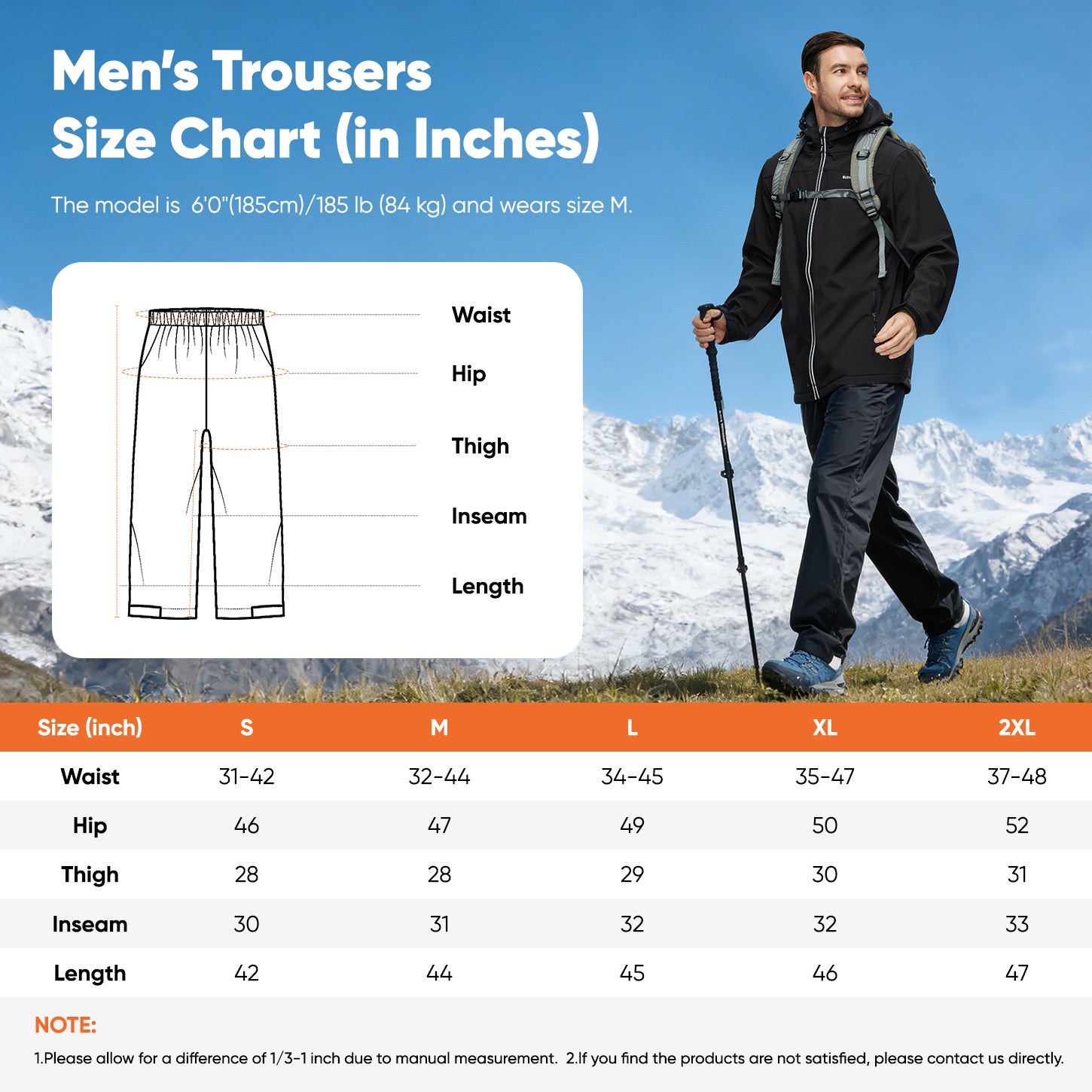 Pantalon de Travail/Pluie Taille 40 Imperméable et Pliable Homme - Léger, Respirant et Coupe-vent, avec Sac de Rangement - Noir L - 6