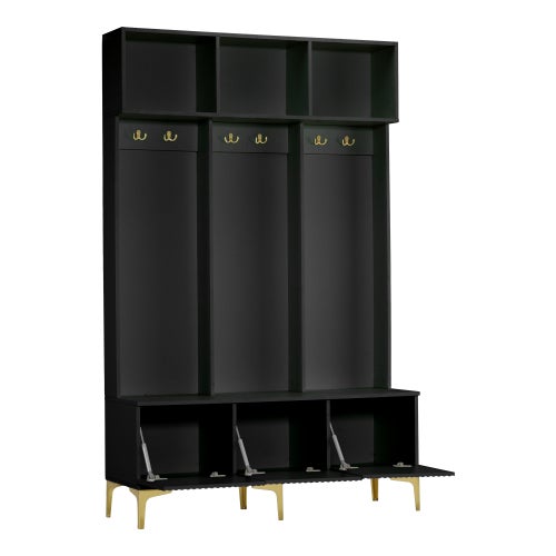 Ensemble armoire avec banc, banc de rangement multifonctionnel, rangement ouvert, 6 crochets, convient pour couloir, salon L120/P40/H191,5CM - 9