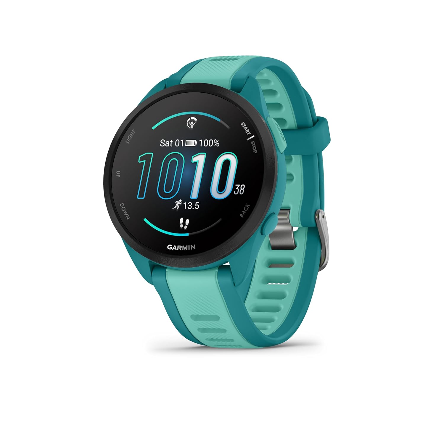 Versión en español — forerunner 165, music - montre gps connectée de running avec écran amoled – turquoise/bleu - boîtier 43 mm