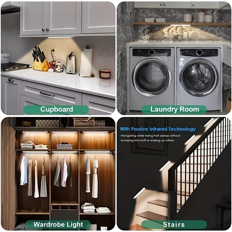 Tira de luz LED recargable con sensor de movimiento (40 cm), brillo ajustable y 3 colores de luz, para armario, escaleras y pasillo. - 9
