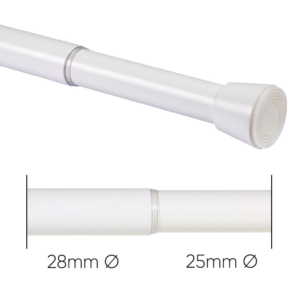 Barra de cortina extensível por pressão Ø28 mm – Branca (140-250 cm) - 5