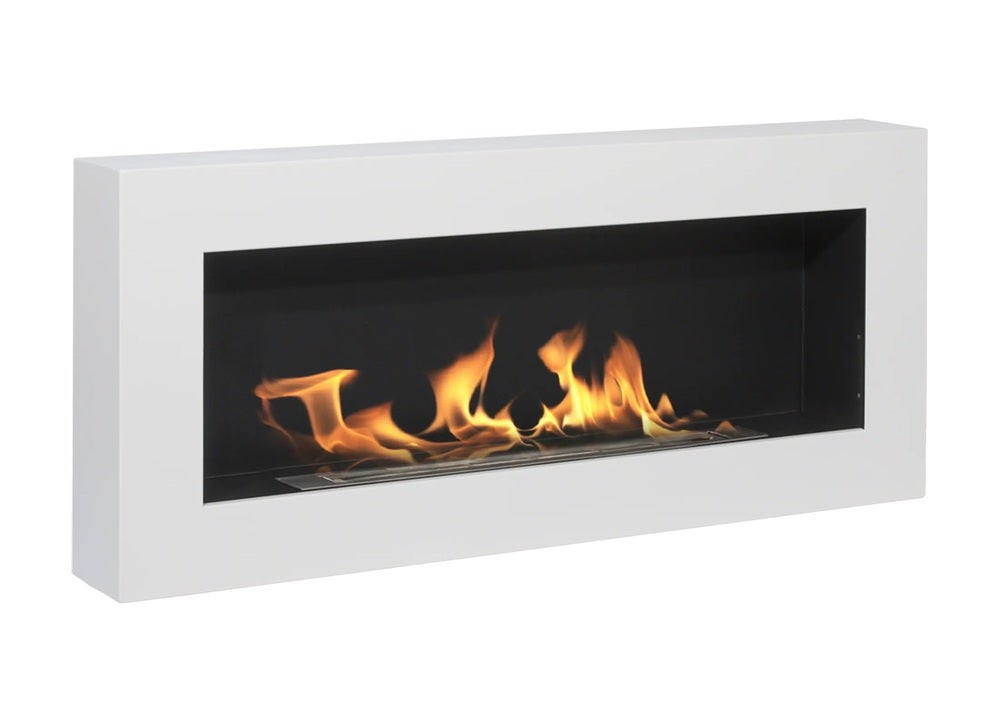 Chimenea de bioetanol de pared SIENA Blanca 90x12x40 cm: diseño moderno ...