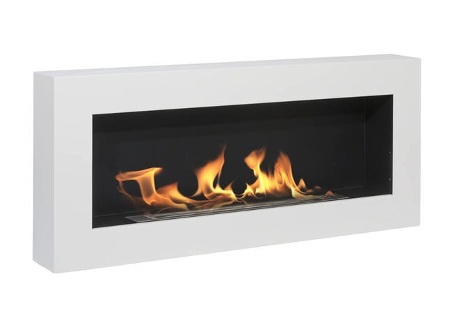 Chimenea de bioetanol de pared SIENA Blanca 90x12x40 cm: diseño moderno ...