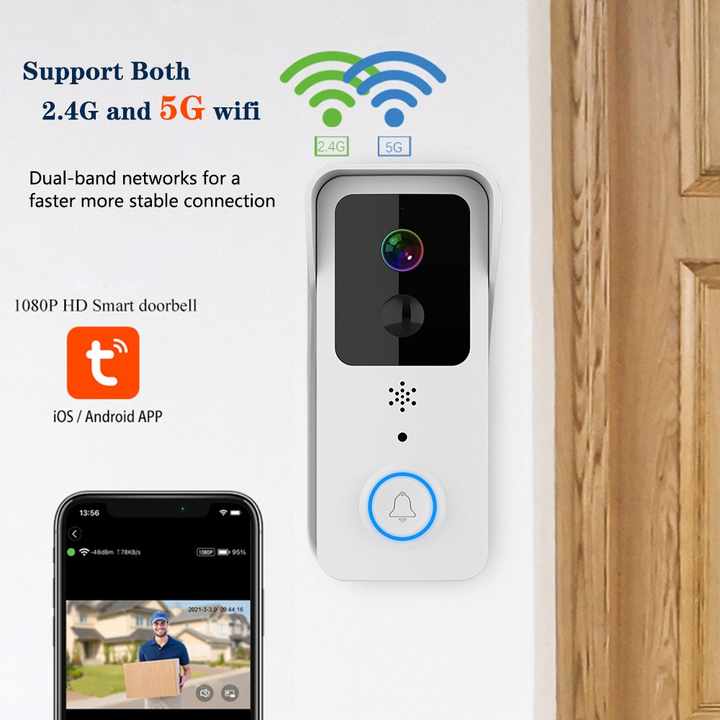 Sonnette extérieure sans fil 5G 2,4 GHz, double Wi-Fi, Tuya 1080p, vidéo, interphone intelligent étanche pour maison - 2