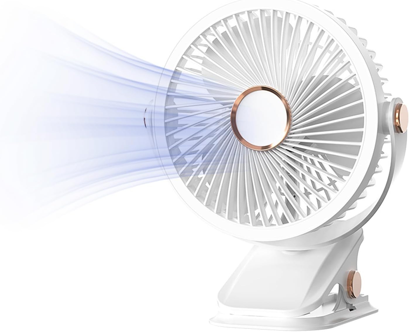 Cichy Wentylator Biurkowy 3 Prędkości Wentylator z Klipsem Wentylator z Lampką Nastrojową Obrotowy 360°, Akumulatorowy Wentylator Stołowy