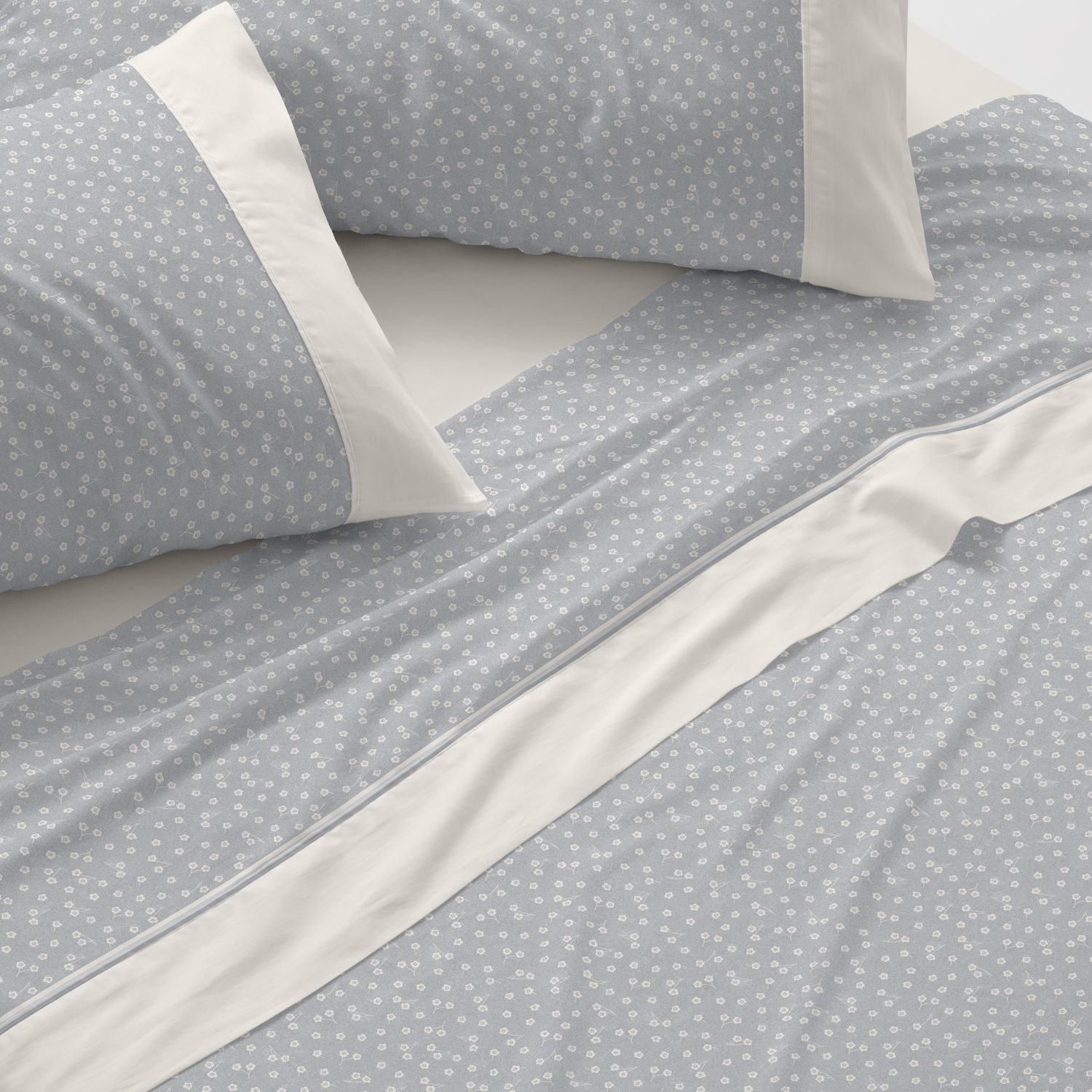 Juego sábanas diseño 041. burrito blanco. incluye sábana encimera, bajera y 1/2 fundas de almohadas. estampado de pequeñas flores.disponible en color