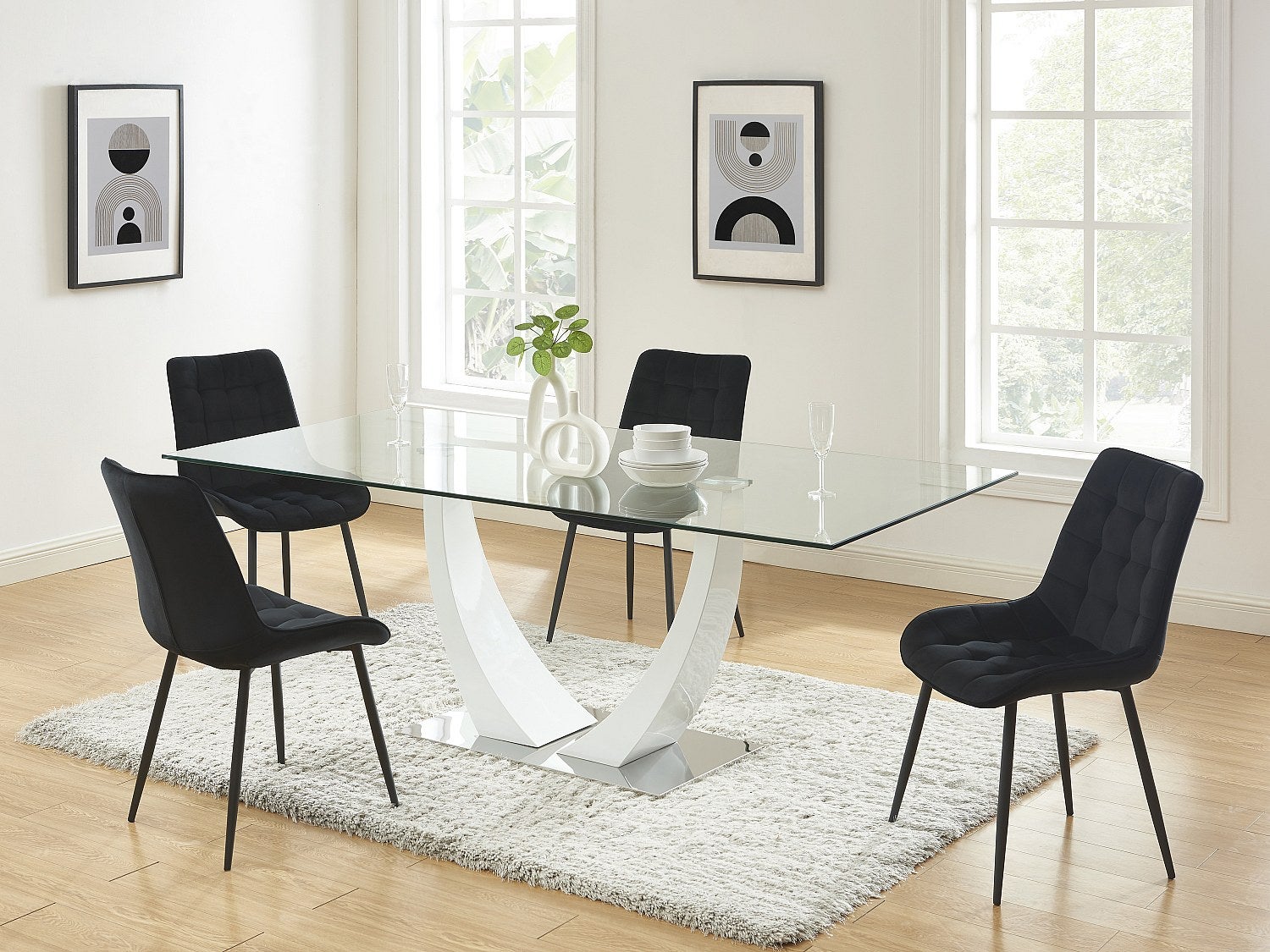 Zestaw 2 pikowanych krzeseł - Welur i czarny metal - Czarny - OLLUA