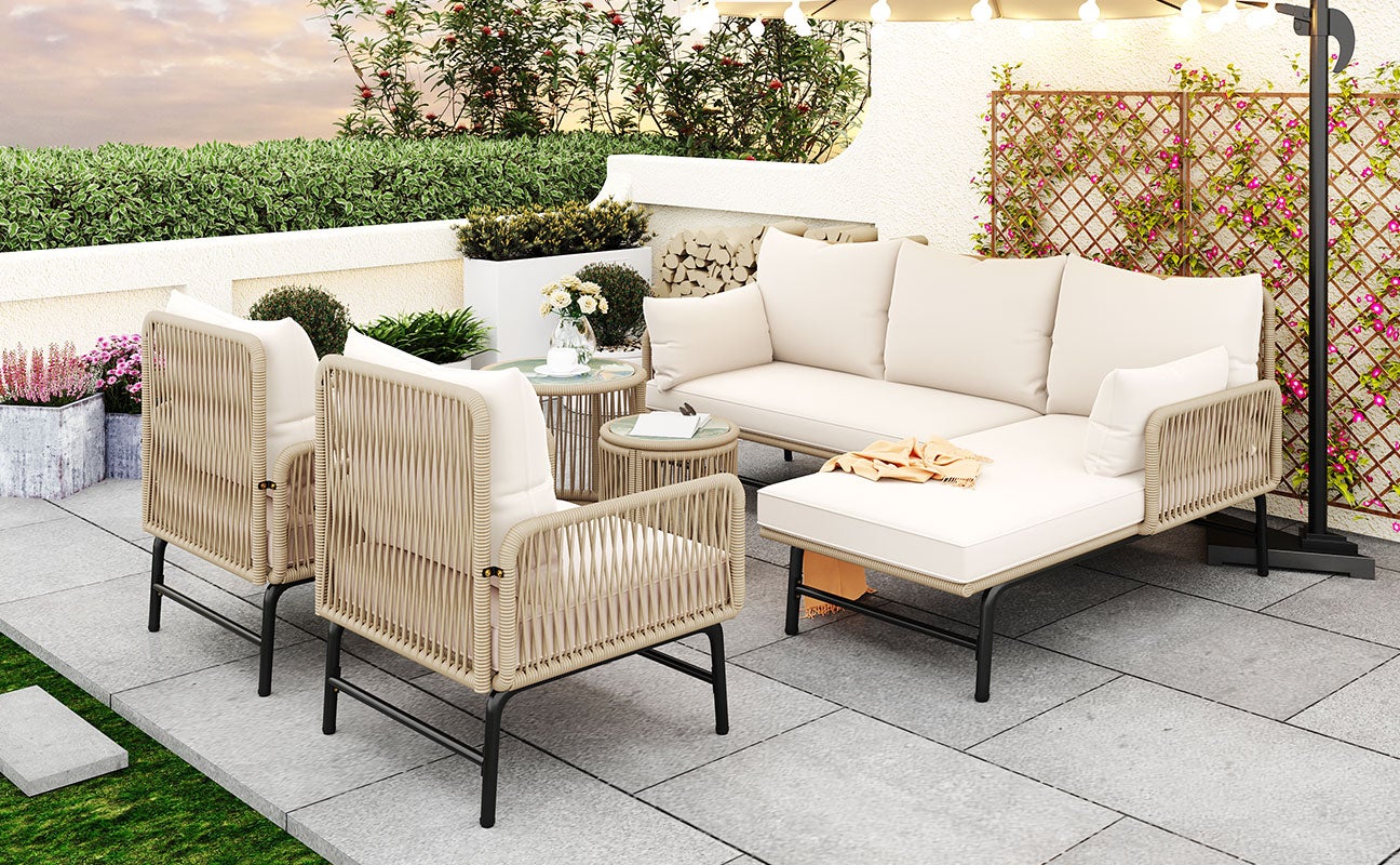 Salon bas de jardin en fer Beige 6 personnes - 4