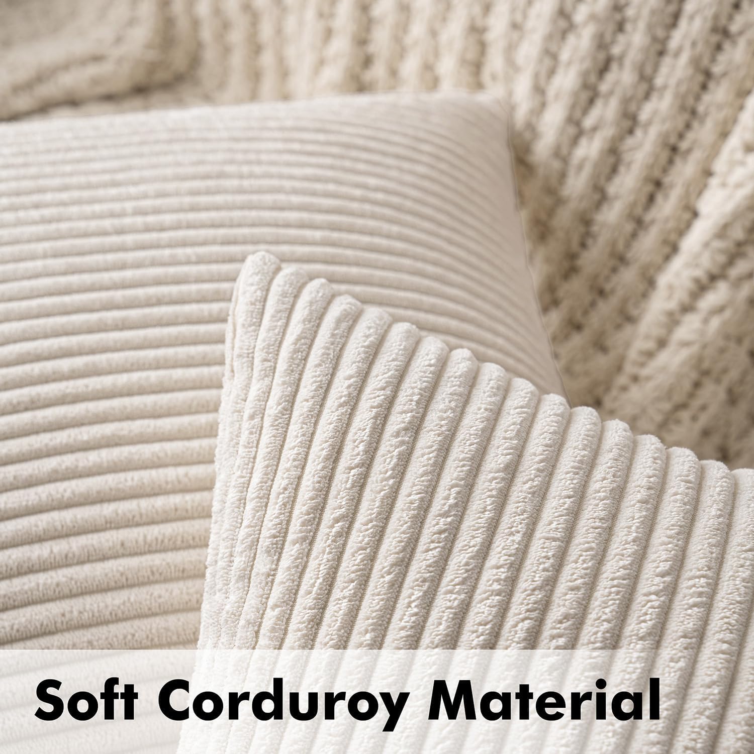 Lot de 2 Decorative Housse de Coussin en Velours Côtelé Canapé Taie d'oreiller Douce pour Maison Salon Chambre Lit Clic Clac 40x40 cm Beige - 2