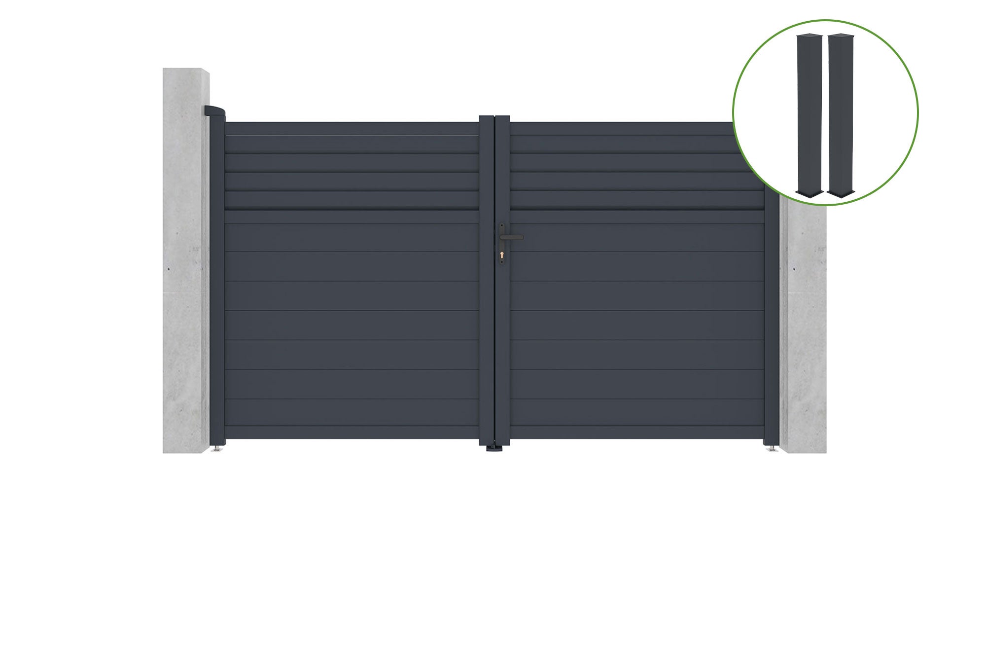 Brama skrzydłowa 3m CARPATIA wys. 180cm aluminium szare + 2 słupki 20x20cm wys.