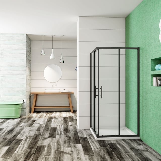 Ducha Casa 80x80x190cm Mampara de ducha angular corredera, 6mm Cristal templado Antical, Marco de aluminio negro