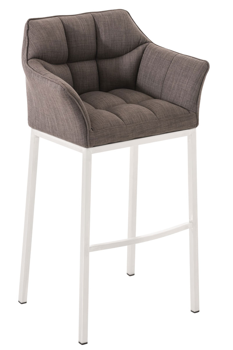 Taburete de bar damaso en tela & con base de 4 pies gris|blanco