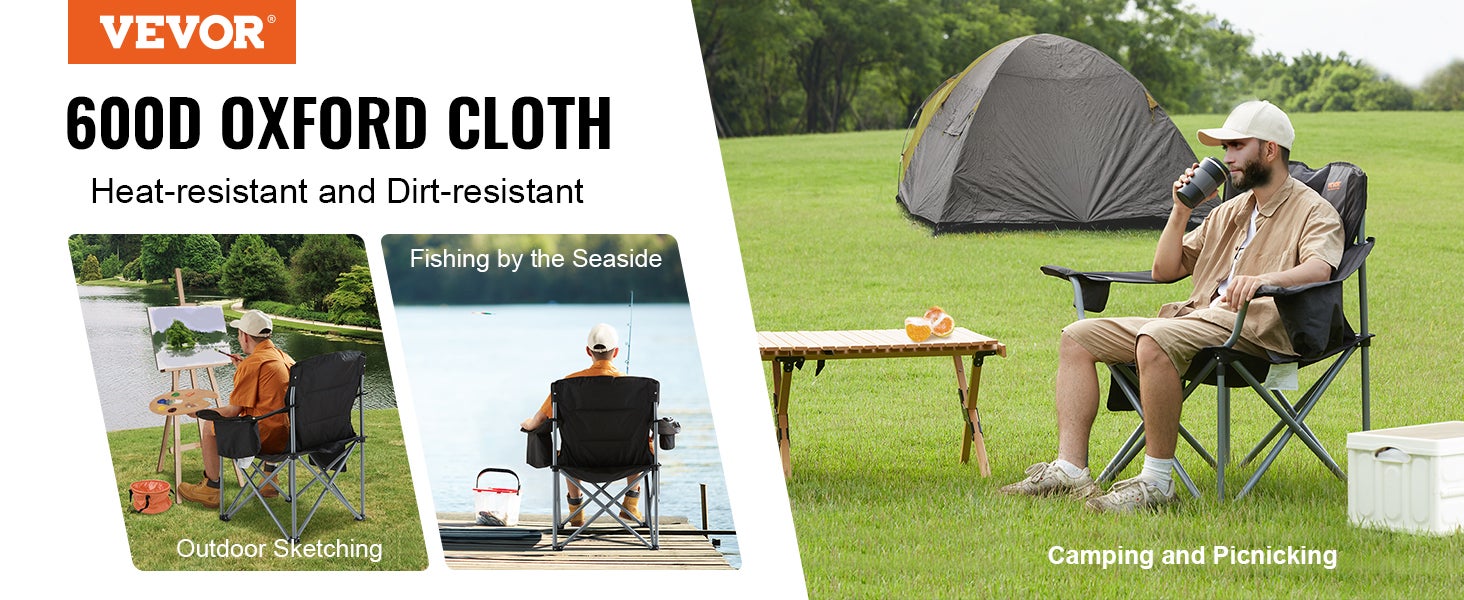 Chaise de Camping Pliante en Plein Air VEVOR 98x63x99 cm Chaise de Pêche Extérieur en Inox Charge 158 kg Siège Pliant Portable Léger avec Porte-Gobele - 9