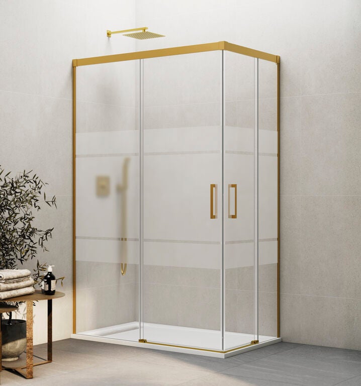 Paravan de colț BASIC cu deschidere la colț 120x75 cm (115-120/70-75) auriu sticlă frost
