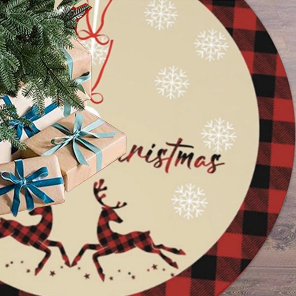 Gonna per albero di Natale da 92 cm con fodera per cuscino stampata Buon Natale, decorazioni natalizie per la casa, tappetino rosso natalizio - 3