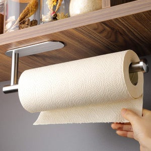 Porte-rouleau De Cuisine Blanc En Acier - Support Pour Papier Essuie-tout Sans Perçage, Avec 2 Crochets Acrylique