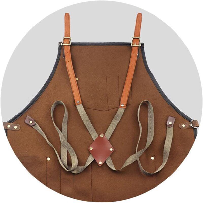 Tablier de chef pour hommes femmes tablier en cuir imperméable avec poches sangles croisées pour cuisine barbecue cuisine barbier Barista tablier - 5