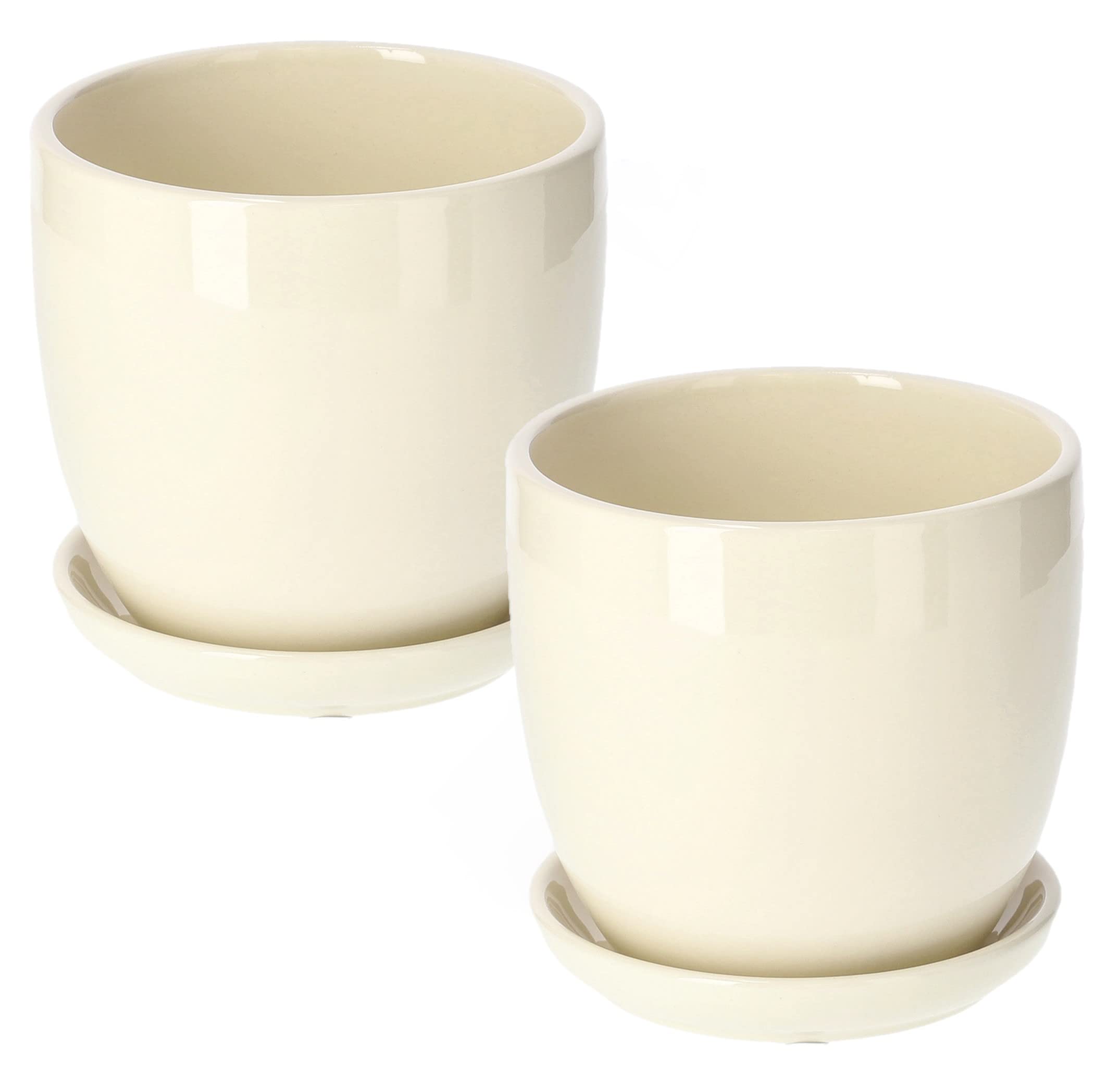 Zestaw 2 szt doniczka osłonka ceramiczna z podstawką ø12 biała szkliwiona - KOTARBAU