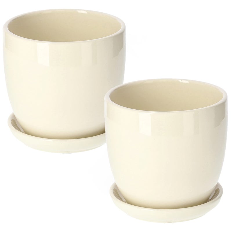 Zestaw 2 szt doniczka osłonka ceramiczna z podstawką ø12 biała szkliwiona - KOTARBAU