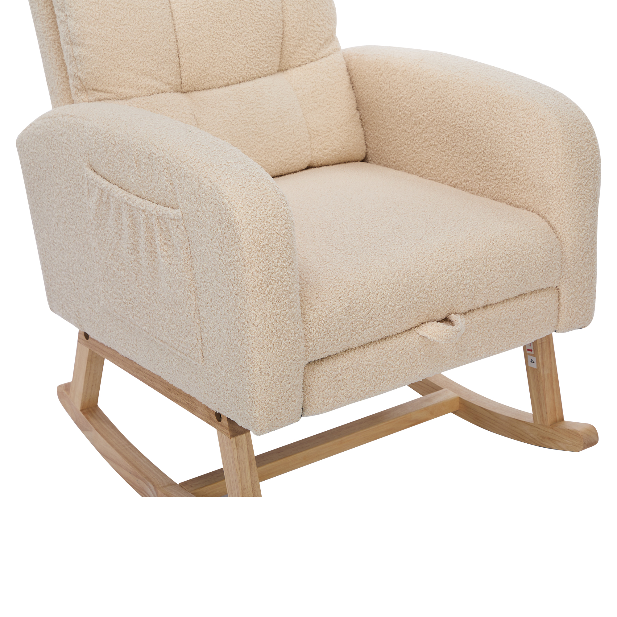 Fauteuil à bascule en velours teddy avec repose-pièds et accoudoirs - 132 x 50 x 99 cm - Structure en bois massif - Beige - 5