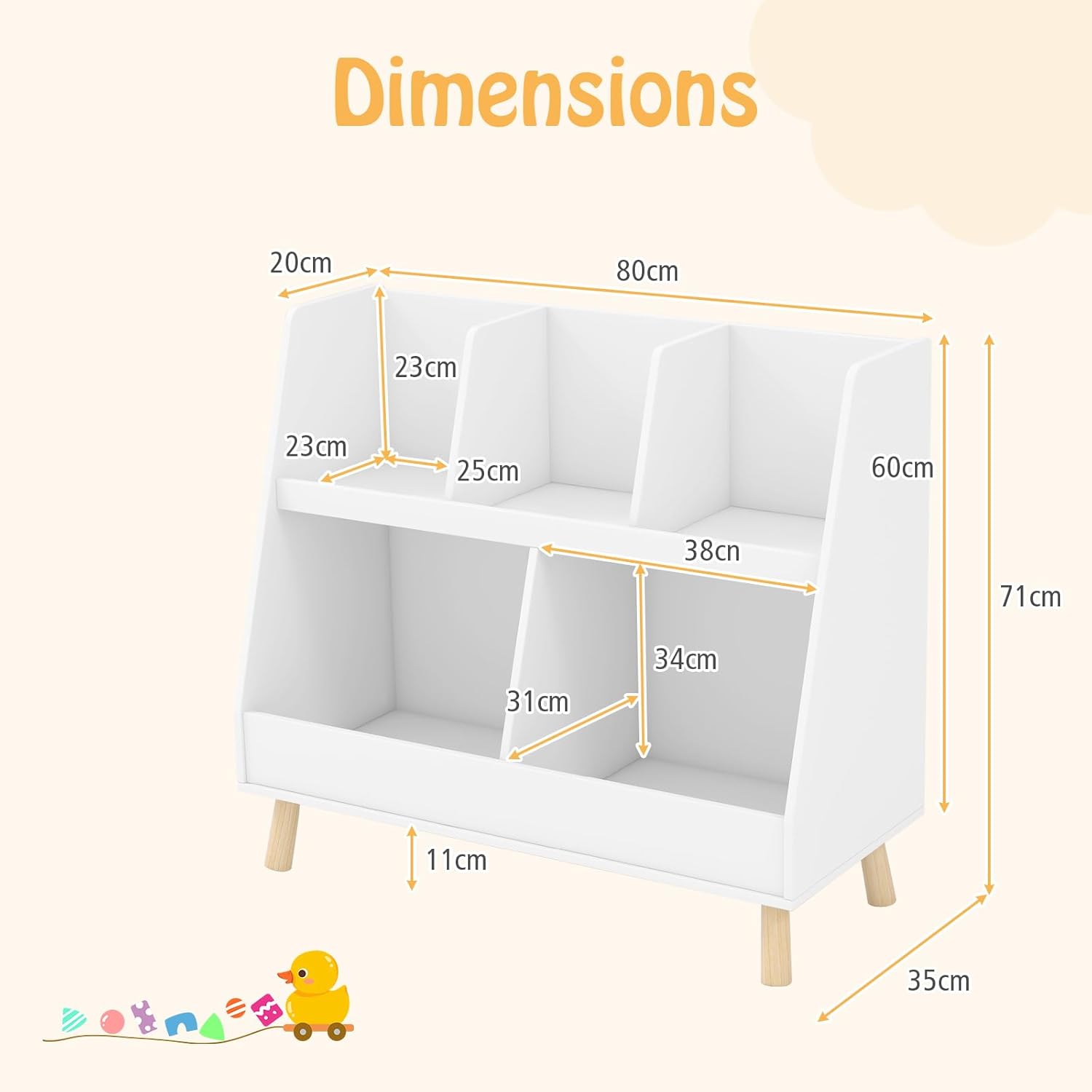 Meuble de Rangement Enfant, Bibliothèque Enfant en Bois à 2 Niveaux pour Livres Jouets, 5 Cubes Etagère de Présentation pour Chambre, Salle de Jeux - 3