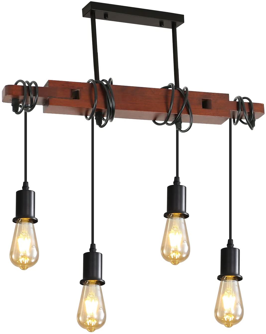 Lustre Industriel QAREHL 6 Lumières - Noir, Suspension Réglable, Douilles E14 - Style Vintage