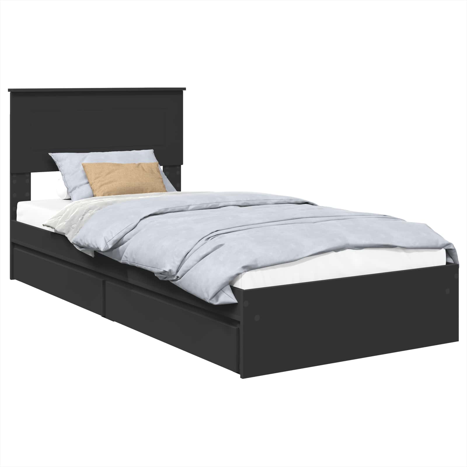 Lit de rangement avec tiroir noir 90 x 190 cm en panneau de bois - 2