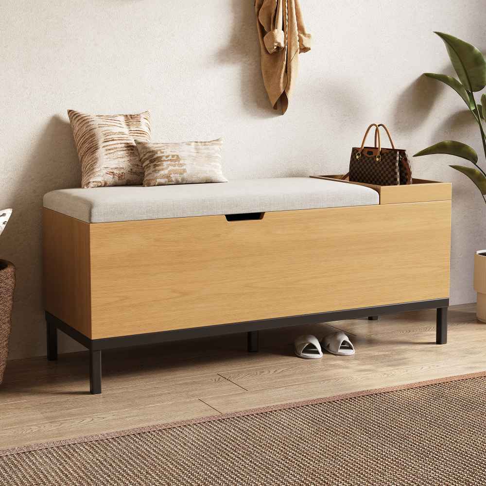 Banc de rangement multifonction avec siège rembourré et coffre spacieux pour salon chambre et entrée - 2