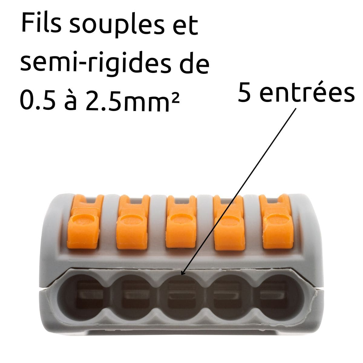 Lot de 10 bornes automatiques à cliquet S222 - 5 entrées – fils rigides et souples 4mm² max - Orange - Wago - 3
