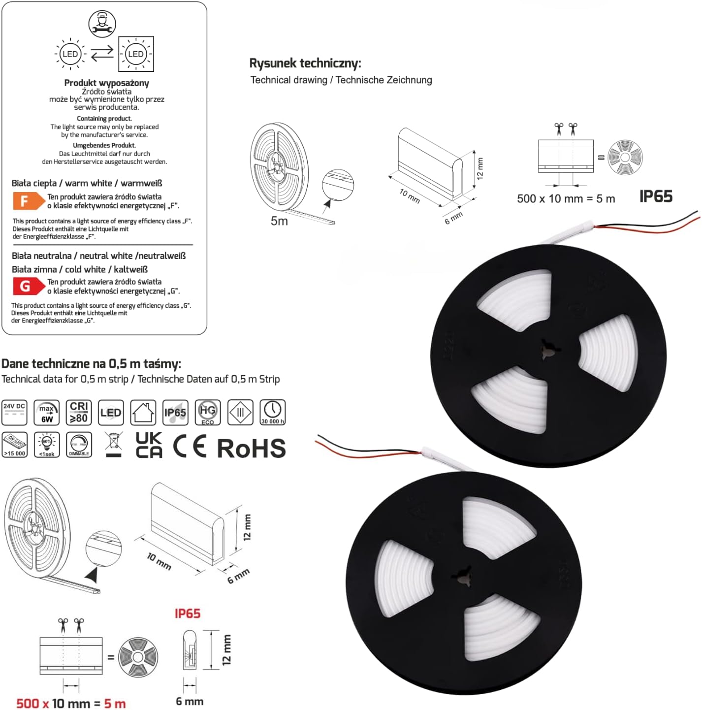 NEONFLEX LED flessibile IP65 24v 12w/m TAGLIO OGNI 1CM - Bobina 5m (Bianco Neutro 4000K) - 4