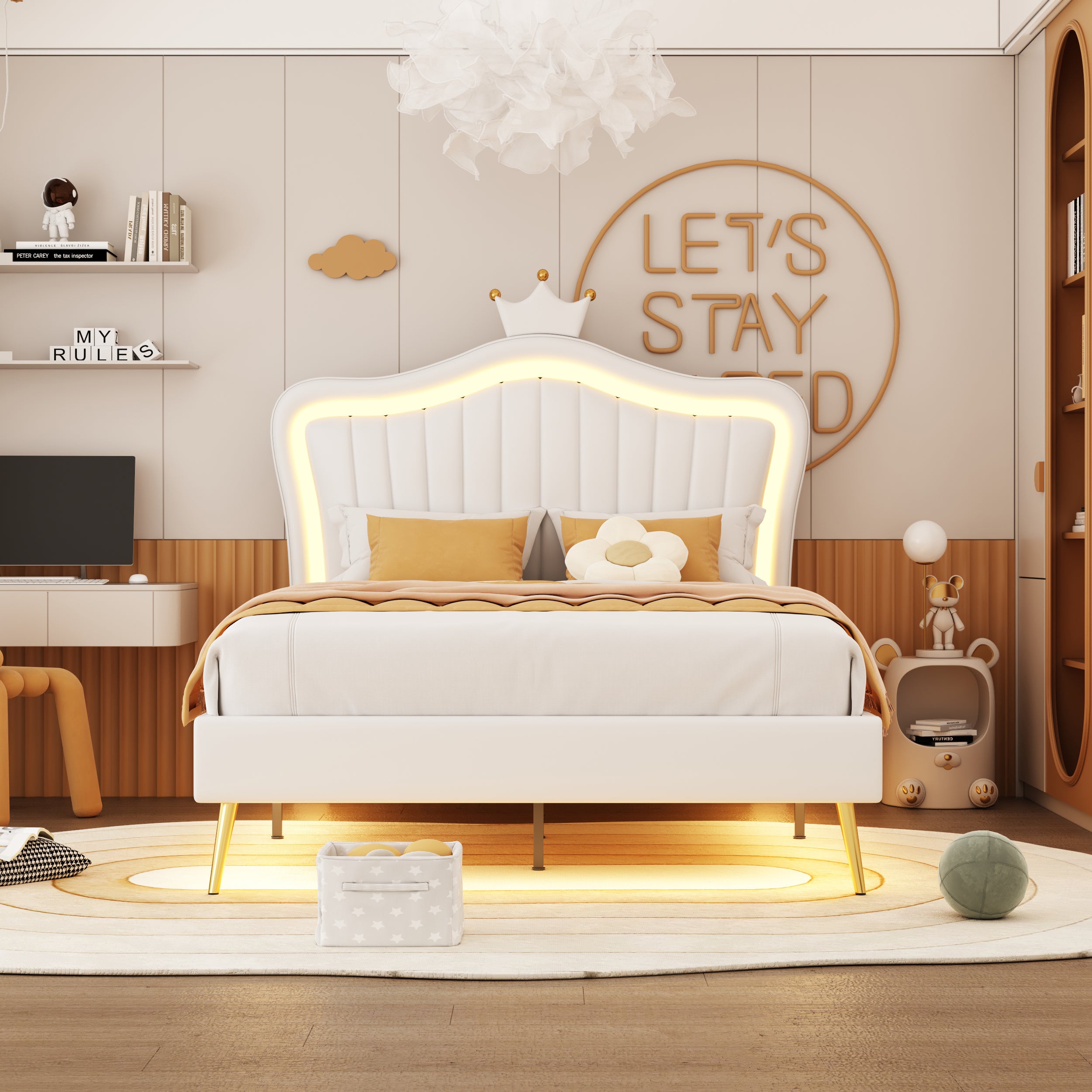 Letto Contenitore Imbottito 90 X 200 Cm In Tessuto Di Cotone - Con Funzione Di Ricarica E LED Ai Piedi Del Letto Grigio