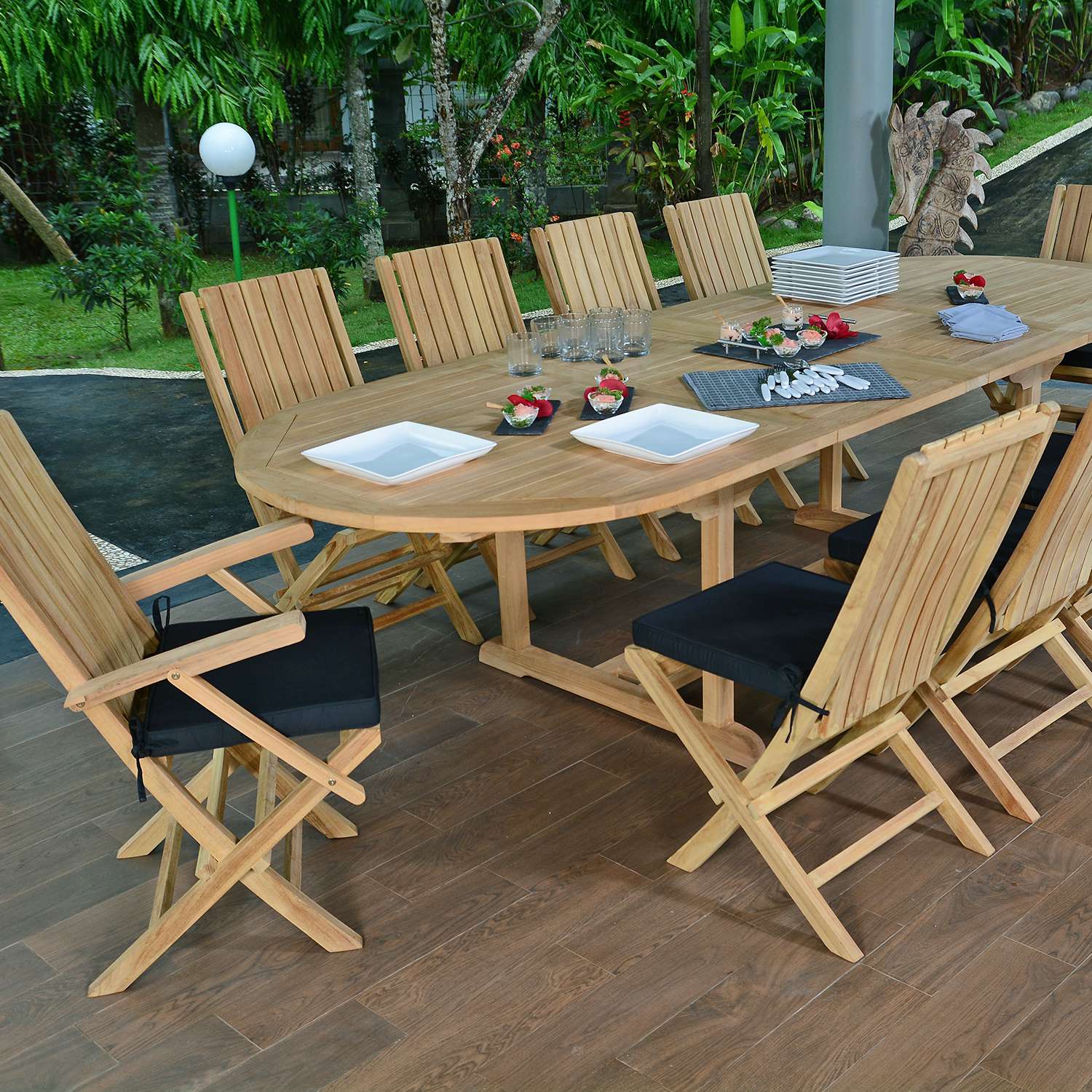 Set di mobili da giardino in teak massiccio Samora, 10 posti a sedere - 4