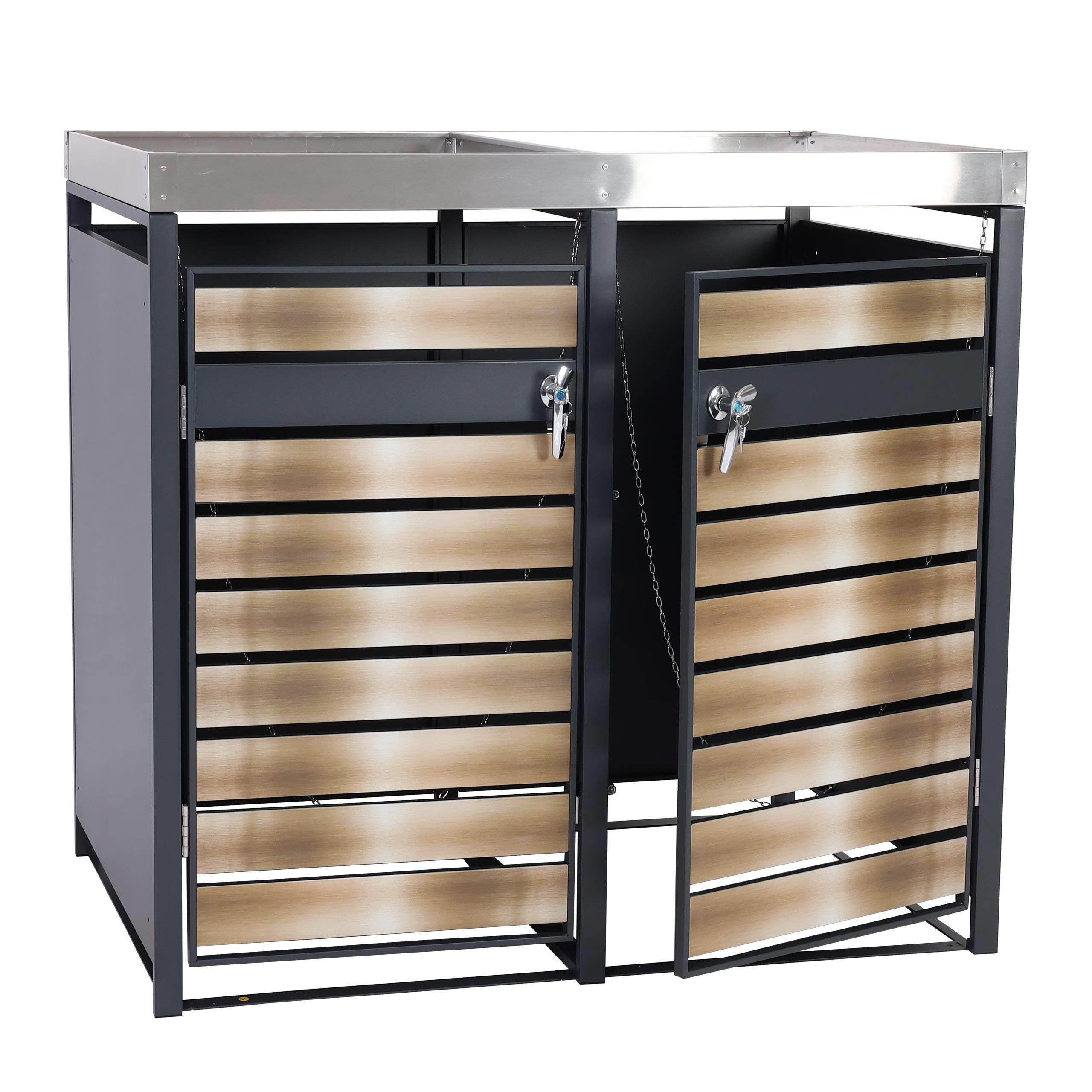 Copribidone Per Spazzatura In Acciaio Inox - Per 4 Bidoni Da 240 Litri - Con Ventilazione E Chiusura Sicura - Foto 10