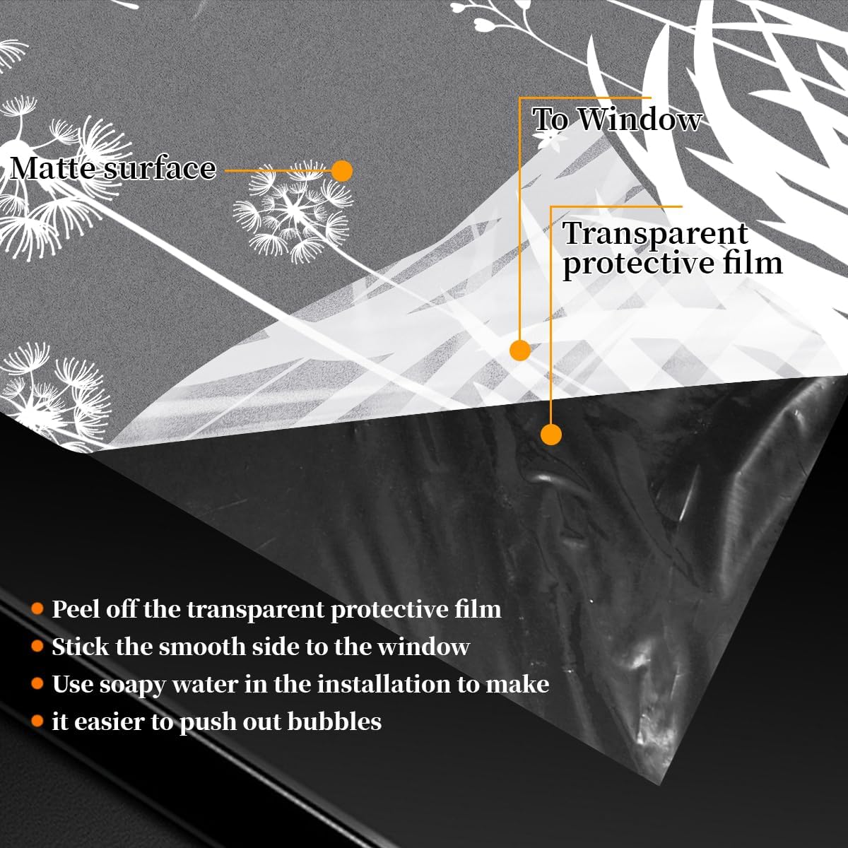 Film occultant pour fenêtres, motif floral blanc pur, effet vitrail, film décoratif dépoli, protection solaire et contrôle de la chaleur, adhérence s - 4